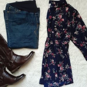 Maternity Nursing Blouse Size Medium Breastfeeding Rose Blush Floral Navy